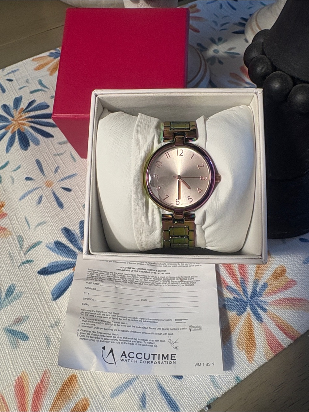 Women’s Pink Iridescent  Dial Watch - Fashion Bracelet Style ACCUTIME
